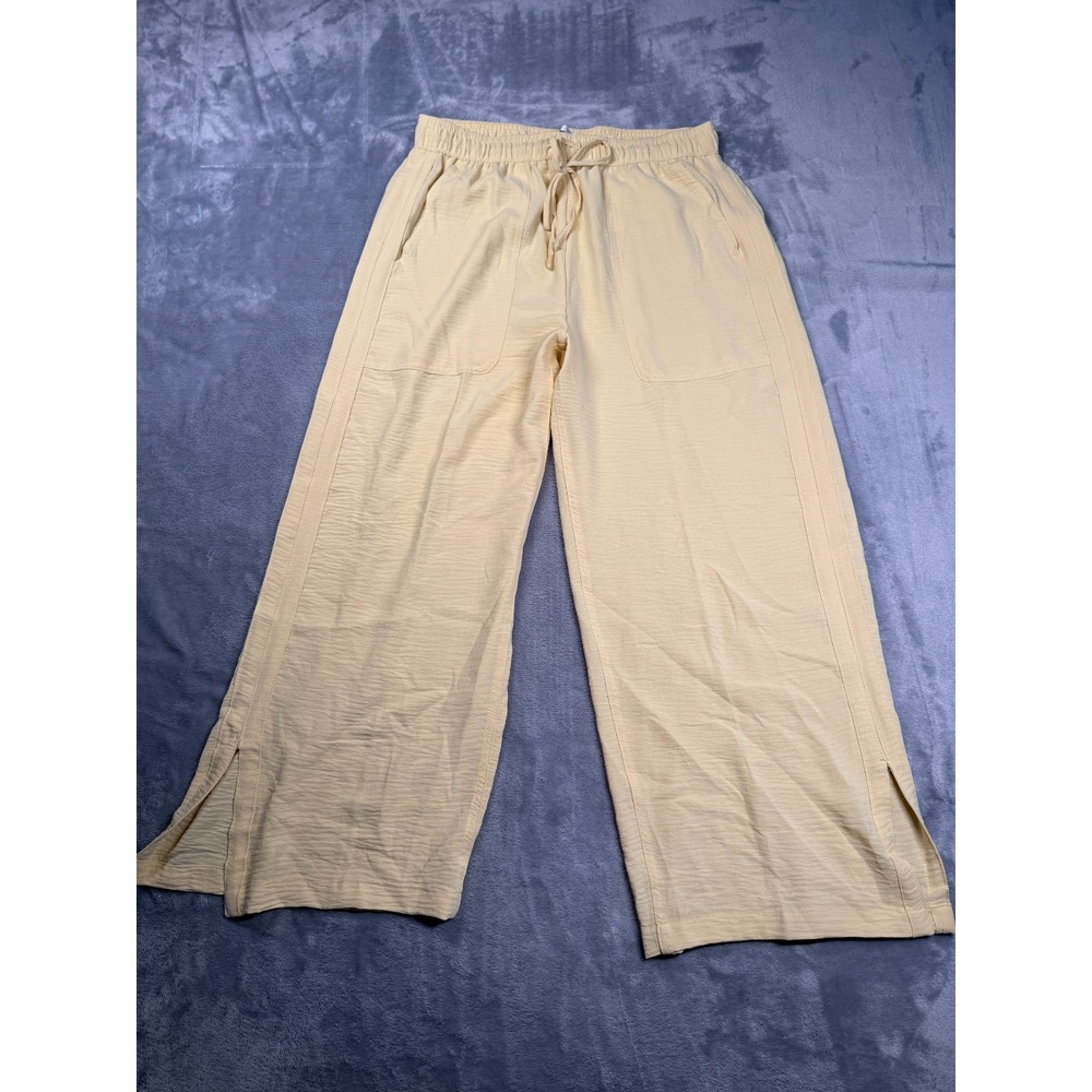 Jules & Leopold Pants Womens Medium Yellow Wide Leg Ankle Slit Drawstring Waist